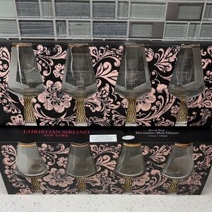 New Christian Siriano NY Decorative Rhinestone & Gold Set of 8 Shot Glasses